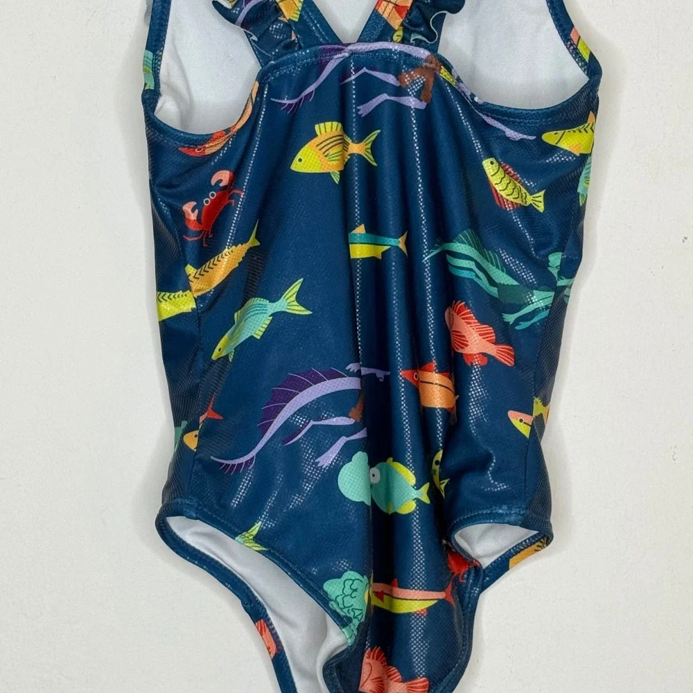 Disney Luca Swimsuit Size 7/8 Blue Ruffle One Piece Swimwear Pixar Summer Beach